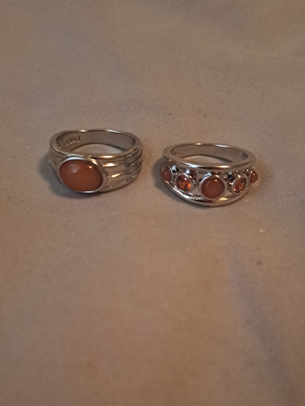 Luv Aj Silver Rings with Orange Cabochon and Faceted Stones